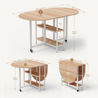 Mondeer Mobile Folding Dining Table, Drop Leaf Table with 2 Open Storage Shelves, Round Edged Design, Small Spaces Dining Room Kitchen (Oak and White) (55 inch)
