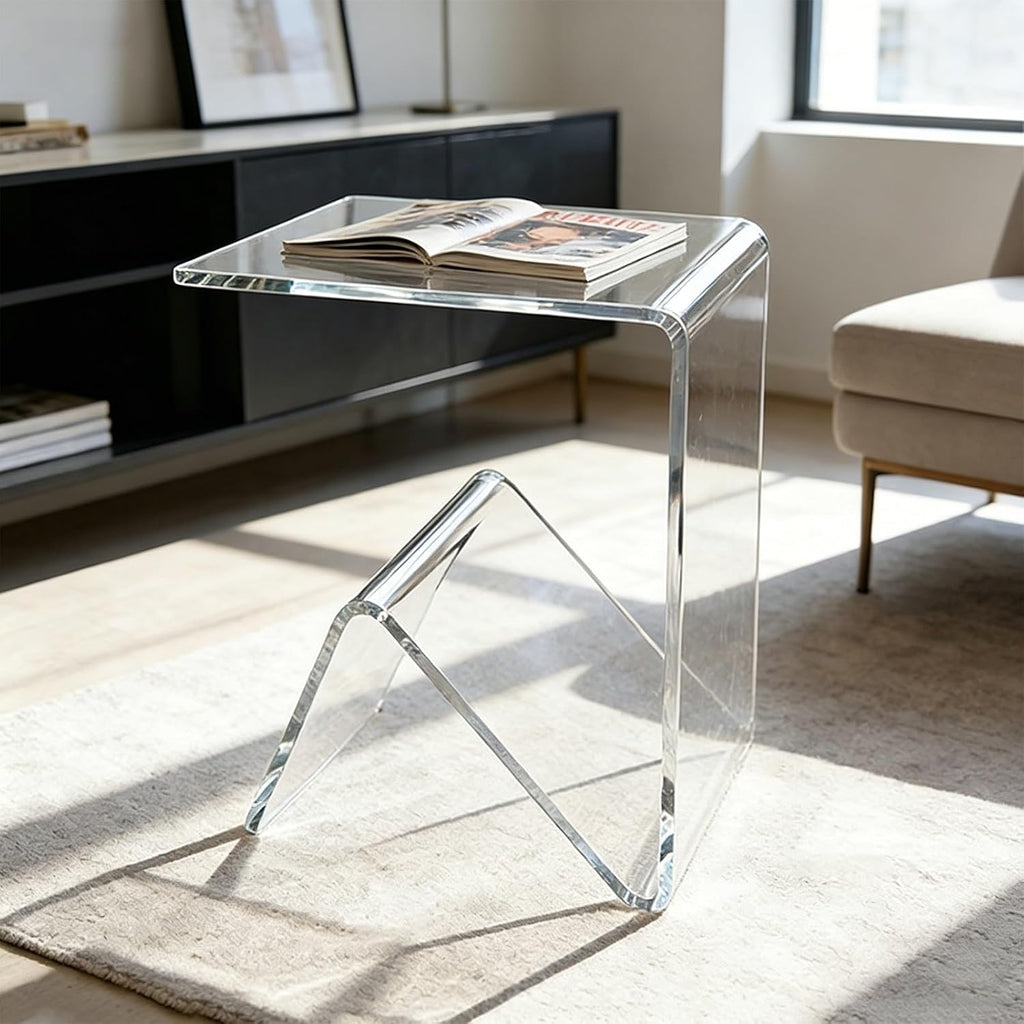 Acrylic C-Shaped Sofa End Table, Acrylic Clear Couch Side Table Modern Tray Snack Table Nightstand Portable Beside Table for Living Room Couch Bedroom