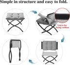 15"(H) Folding Ottoman, Foldable Footrest Stool, Portable Small Foot Stool for Couch, Collapsible Foot Rest Ottoman for Sofa, Accent Padded Ottomans for Living Room, Bedroom, Navy Blue