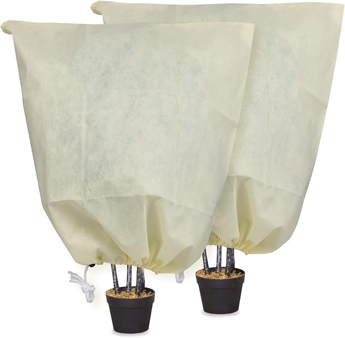 MIXC Plant Covers Freeze Protection, 31.4''×39.3'' Winter Cold Weather Frost Blankets Shrub Jacket with Drawstring Reusable Frost Protection Cloth for Outdoor Plants Fruit Tree Potted (2 Pack)