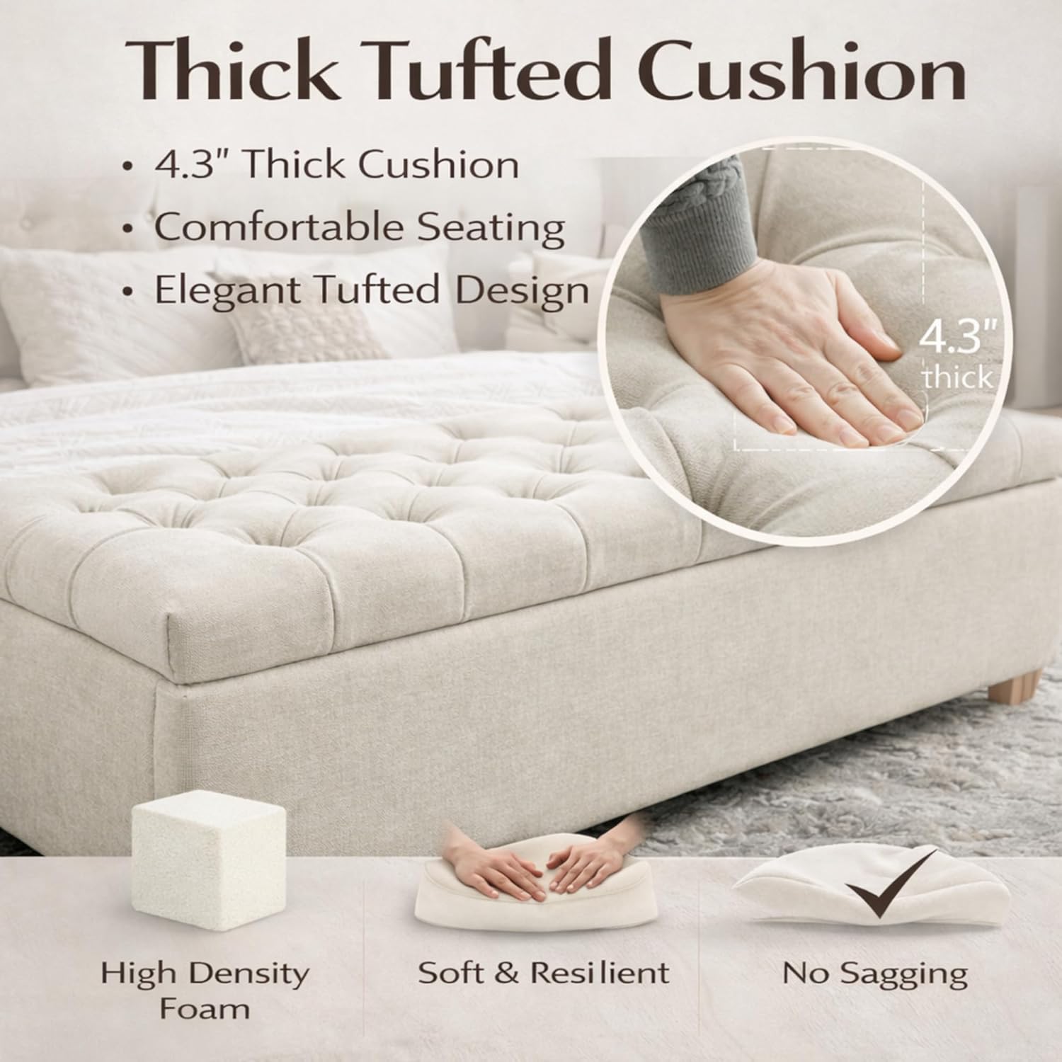 60.2" Storage Bench, End of Bed Storage Benches, Chenille Fabric Upholstered Ottoman Bench with Safety Hinge for Living Room Entryway Bedroom Hallway