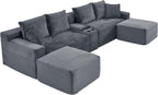 ERYE 127" U-Shaped Cloud Sectional Couch Oversized Modular Compressed Sectional Sofa with Ottoman Chaise Lounges & Console, Plush Corduroy Symmetrical Sofa, Grey
