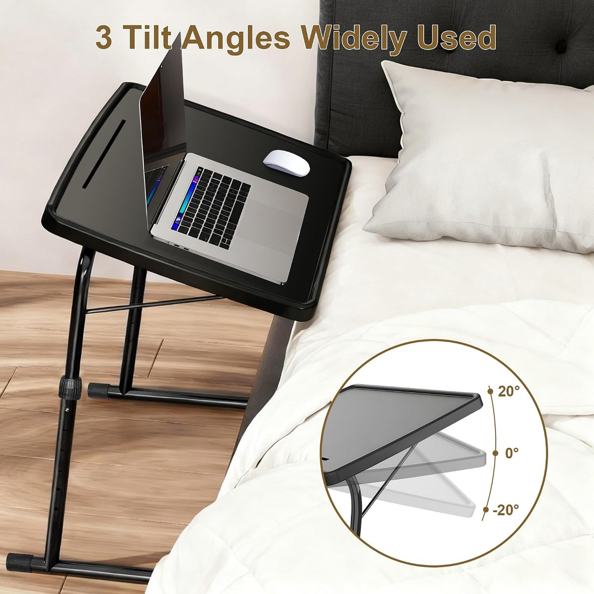 Max Large Black Folding TV Tray Table, XL Pro Adjustable Foldable TV Table with 6 Height Adjustable, 425% Thicker HDPE Plastic Table for Eating, Laptop, Snacks, Dinner Laptop on Couch & Bed