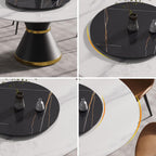 Montary 59” Modern Round Dining Table for 8, Artificial Marble Kitchen Table with Carrara White Sintered Stone Tabletop & Black Gold Lazy Susan, Black Slim Waist Carbon Steel Base