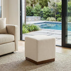 Brown 17" Square Boucle Upholstered Ottoman, Indoor-Outdoor Seating, Plush Fabric, Durable Construction, Versatile Home Decor Accent