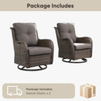 Belord Outdoor Swivel Chairs Set of 2,Patio Wicker Rocker Chairs,All Weather Patio Conversation Furniture Set, Ideal for Porch Balcony Deck Yard, Brown Wicker/Gray