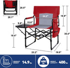 Romswi 2Pack Director Chairs for Outdoor, Folding Camping Chair, Compact Directors Chair Side Table and Side Bag, Heavy Duty Oversize Chair for Beach Fishing Picnic, Holds up to 400 lbs Red