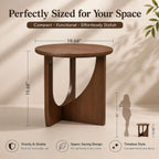 100% Solid Wood Round Side Table, 19.7'' Walnut Brown Small End Table, Sofa Side Table with Sculptural Curved Base, Minimalist Accent Table for Living Room, Bedroom, Reading Nook