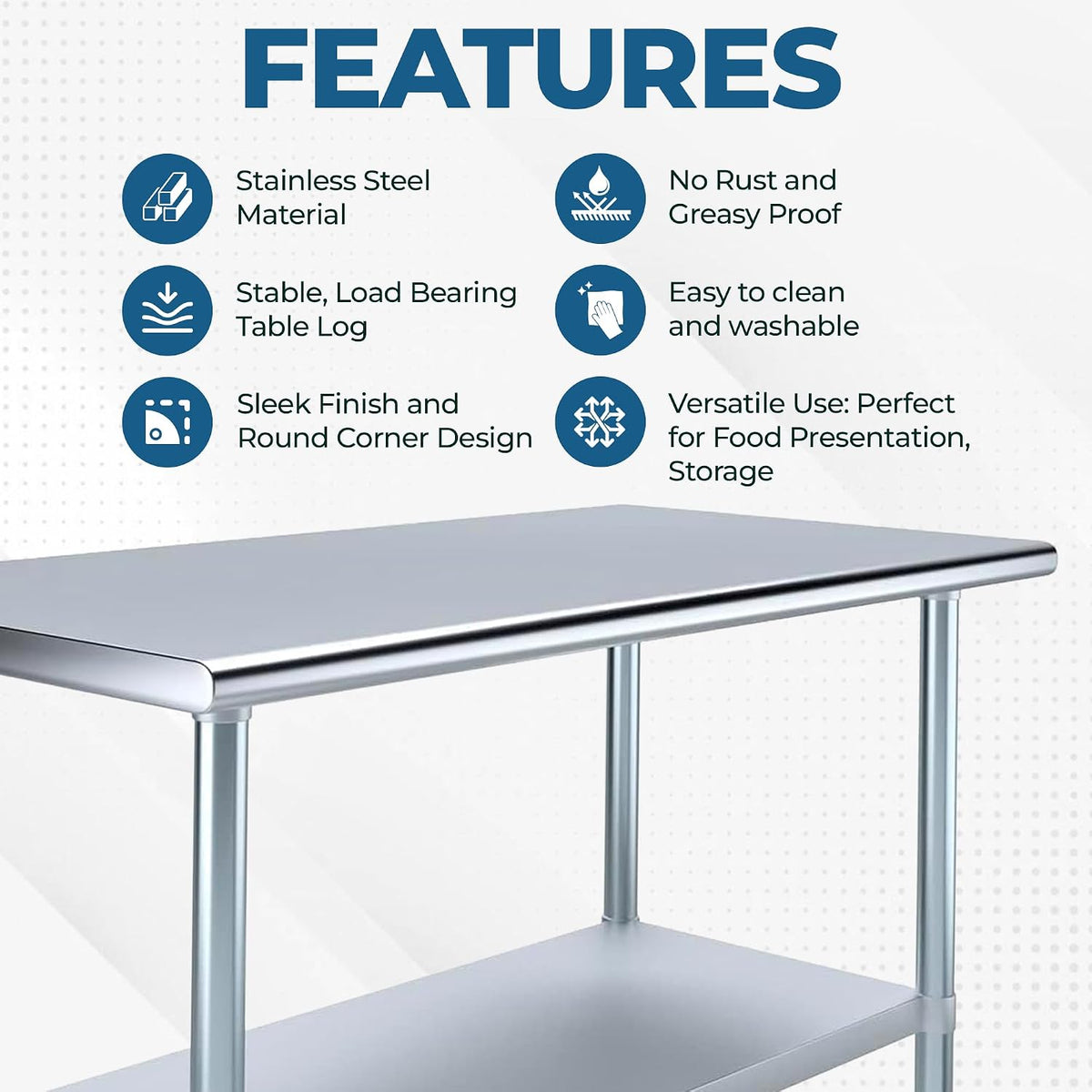 14" x 36" Stainless Steel Prep Table – NSF Certified Heavy Duty Work Table for Home & Commercial Use – Galvanized Undershelf & Legs