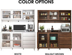 63" Large Kitchen Hutch Cabinet with 4 Doors, 4 Drawers and Microwave Shelf, Farmhouse Pantry Storage Cupboard with Countertop for Kitchen and Dining Room(Walnut Brown)