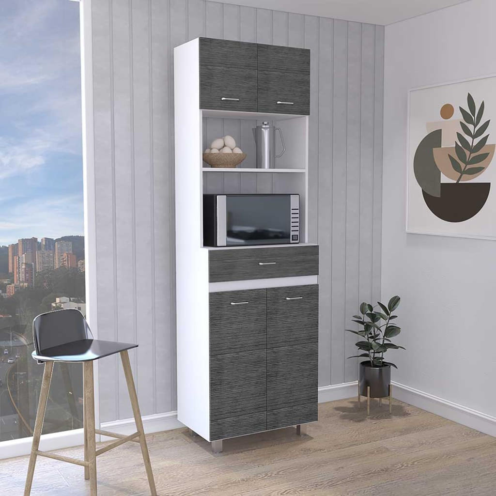 Caribe Microwave Cabinet, Double Door, One Drawer and One Shelf - White/Smokey Oak