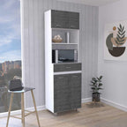 Caribe Microwave Cabinet, Double Door, One Drawer and One Shelf - White/Smokey Oak