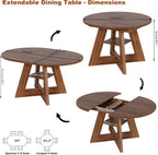 43.3in-59in Extendable Dining Table for 4-6, Round Kitchen Dining Room Table with Removable Leaves Space Saving, Space Saving, Wooden Cross Base with Storage Shelf for Kitchen Living Room (Walnut)