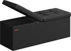 SONGMICS 43.3 Inches Folding Storage Ottoman Bench with Flipping Lid | Storage Chest Footrest Padded Seat, Iron Frame Support, Ink Black, MINOTA Collection ULSF75BK