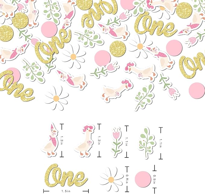 220PCS One Silly Goose Birthday Decor for Girl, Goose Dot Leaves Flower 1st Birthday Confetti for Pink and Gold First Bday Decorations.