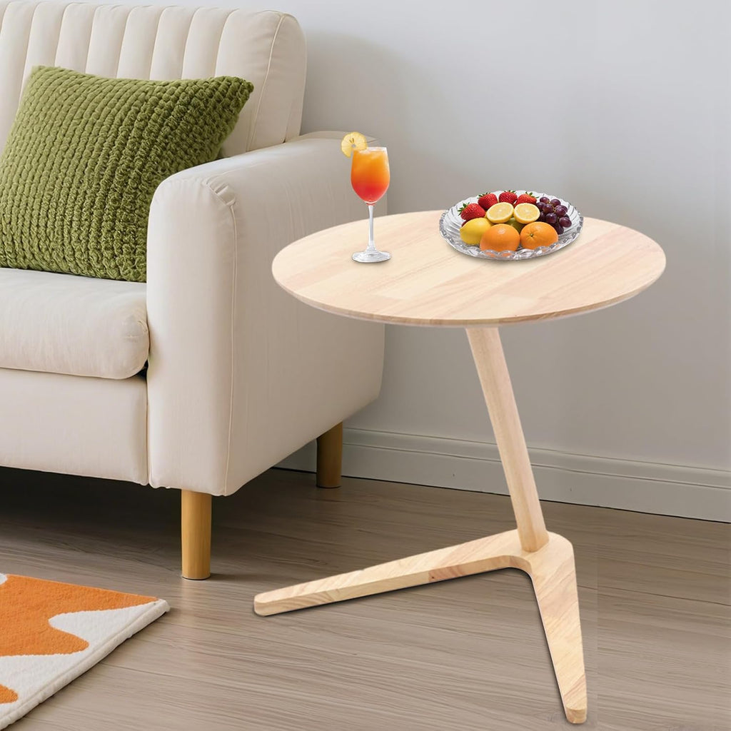 C Shaped End Table, Small Side Table, Wood Coffee Snack TV Tray Table with Metal Frame, Couch Side Table That Slides Under, Modern Sofa Tables with Round Tabletop for Sofa Couch Bed (Burlywood)