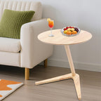 C Shaped End Table, Small Side Table, Wood Coffee Snack TV Tray Table with Metal Frame, Couch Side Table That Slides Under, Modern Sofa Tables with Round Tabletop for Sofa Couch Bed (Burlywood)