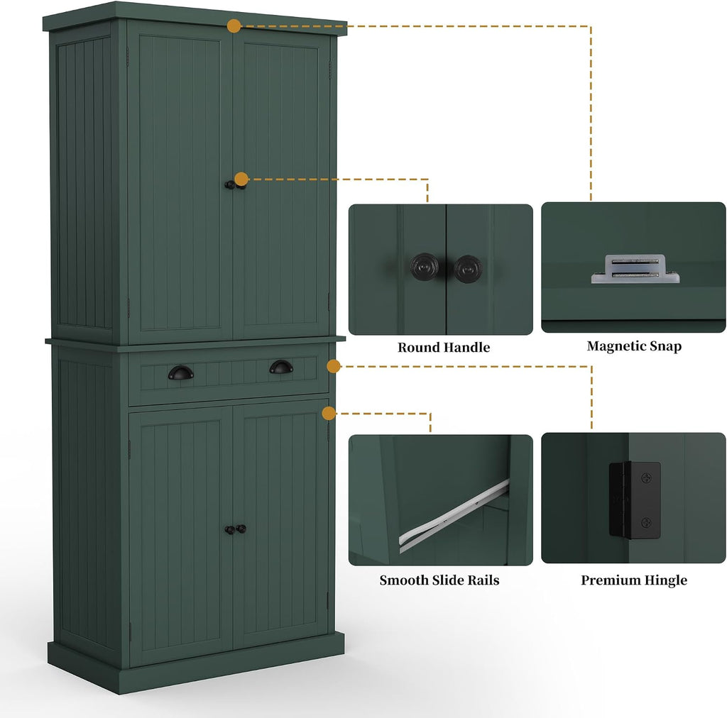 ARTPOWER 72" Tall Kitchen Pantry Storage Cabinet with Drawer and Adjustable Shelves, Pantry Cabinet for Kitchen, Bathroom or Hallway, Green
