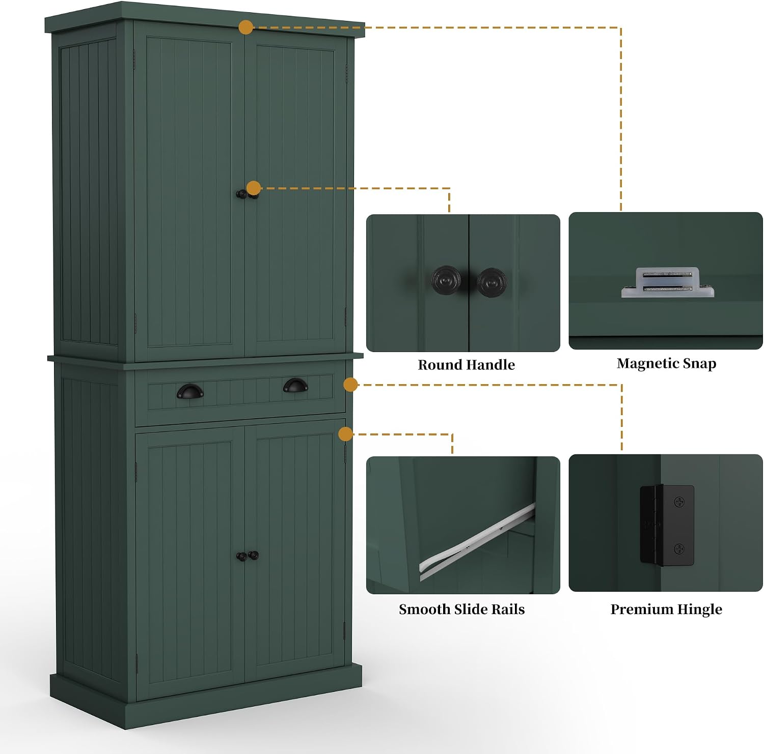 ARTPOWER 72" Tall Kitchen Pantry Storage Cabinet with Drawer and Adjustable Shelves, Pantry Cabinet for Kitchen, Bathroom or Hallway, Green