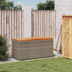 Modern Garden Storage Box Grey and Brown with PE Rattan and Acacia Wood for Outdoor Storage and Seating