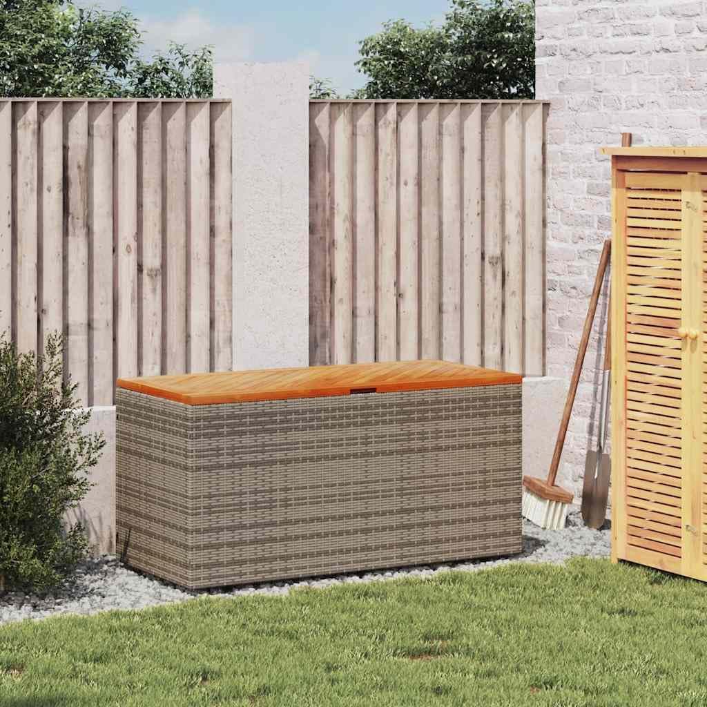 Modern Garden Storage Box Grey and Brown with PE Rattan and Acacia Wood for Outdoor Storage and Seating