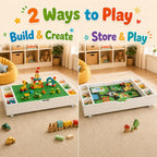 Kids Activity Table, 3-in-1 Block Table with Whiteboard and Storage | 3-in-1 Block, Whiteboard And Road Map Table With 11 Storage Dividers, Removable Wheels And 5.7-Inch Low Profile