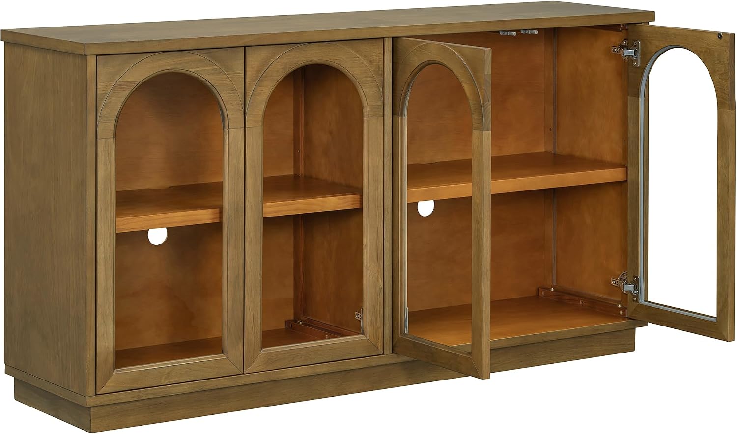 SOFTSEA Farmhouse 58" Sideboard with Adjustable Shelves, Glass Arch Buffet Cabinet for Kitchen and Living Room, Old Pine