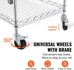 VEVOR Kitchen Utility Cart, 3 Tiers, Wire Rolling Table with 661 LBS Capacity, Steel Service Desk on Wheels, Metal Storage Trolley with 80 mm Deep Basket Curved Handle 6 Hooks