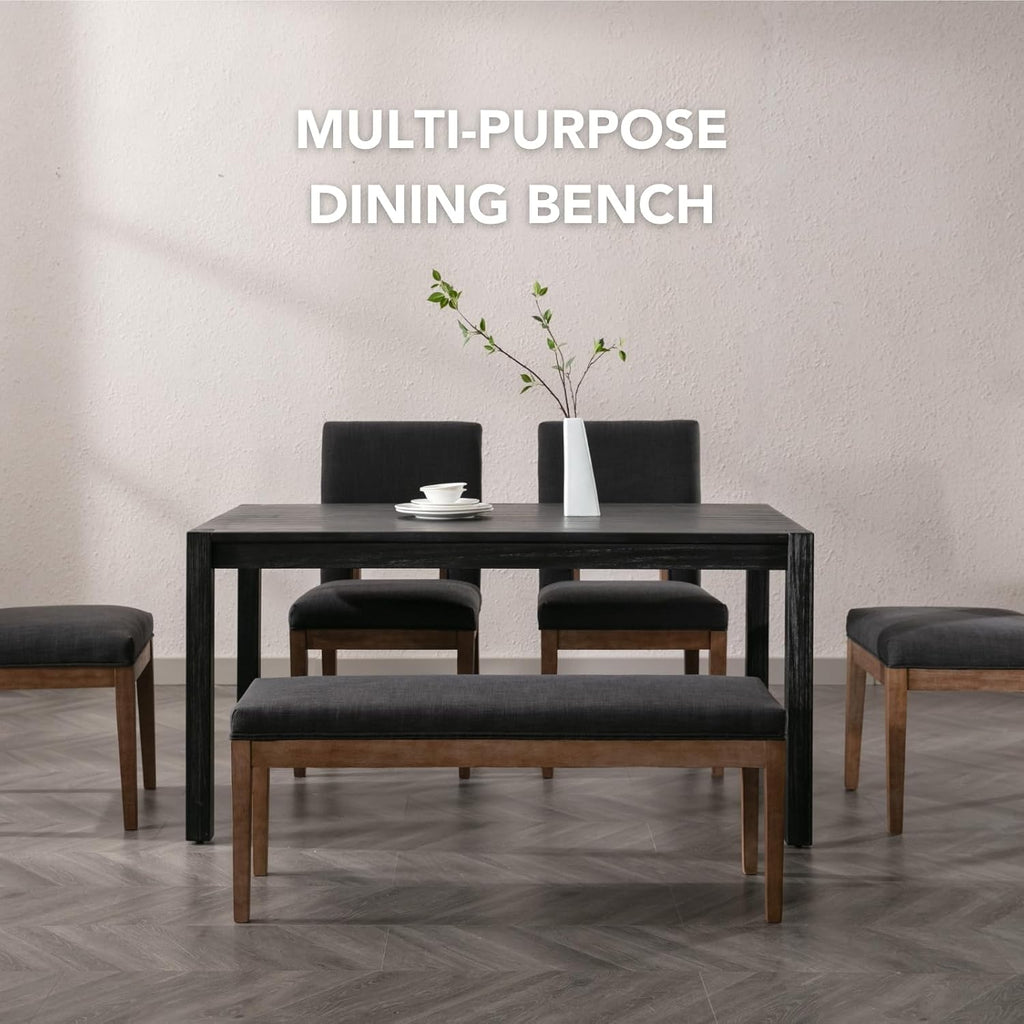 chairus Linen Upholstered Entryway Bench Dining Table Benches Farmhouse Shoe Bench Seat for Hallway Bedroom End of Bed Vintage 45.5" Wooden Leg Benches for Kitchen Restaurant Window, Charcoal