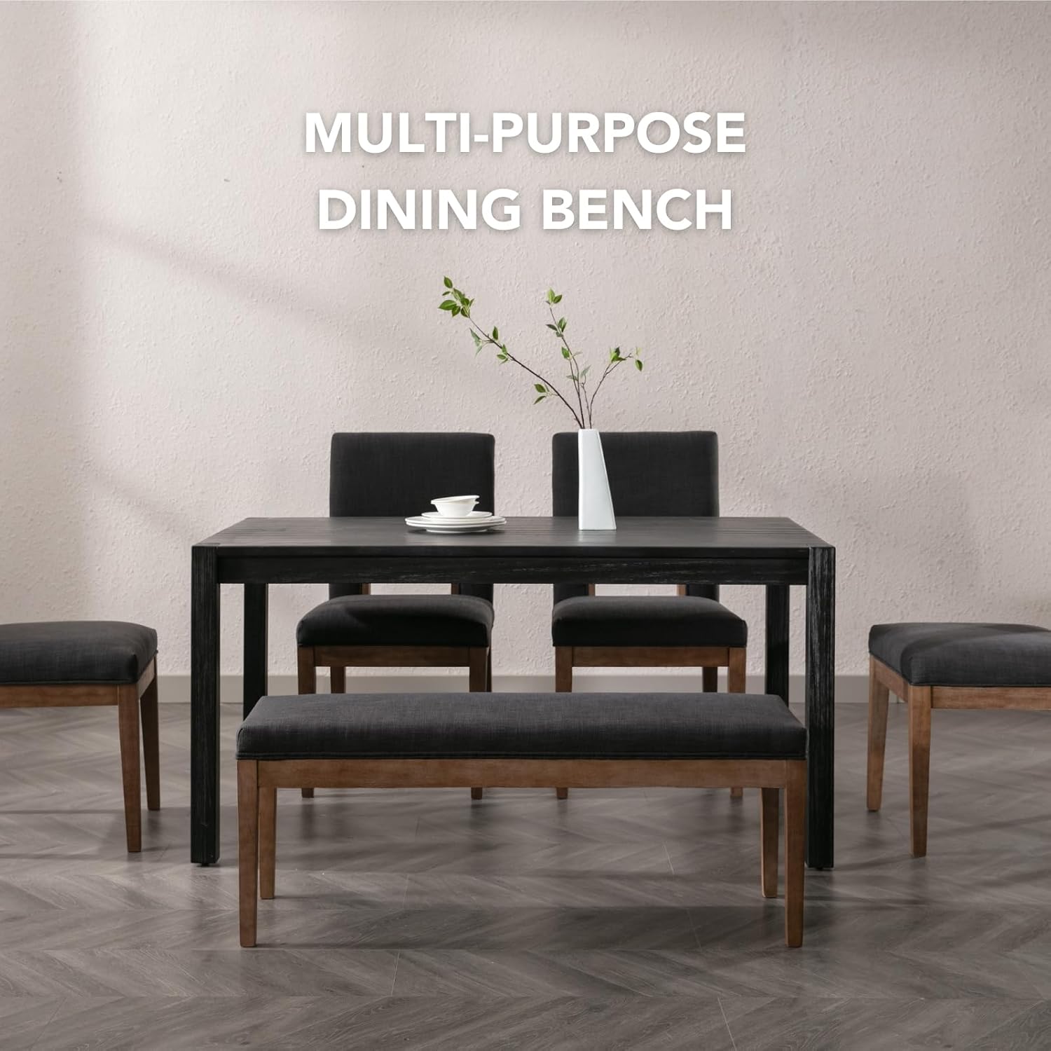 chairus Linen Upholstered Entryway Bench Dining Table Benches Farmhouse Shoe Bench Seat for Hallway Bedroom End of Bed Vintage 45.5" Wooden Leg Benches for Kitchen Restaurant Window, Charcoal