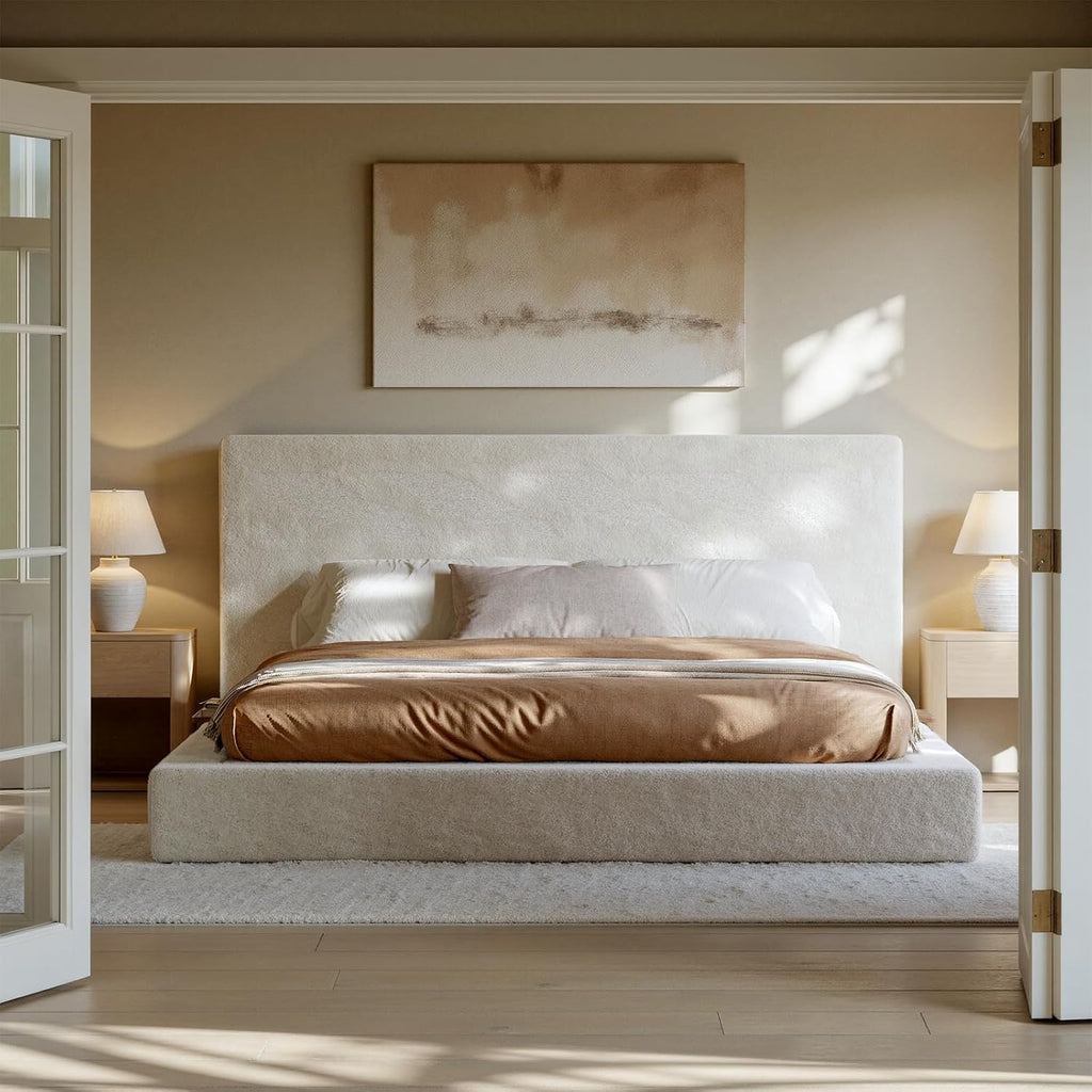 Evermagin White King Upholstered Cloud Bed Frame with Headboard