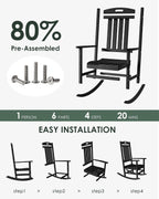 Outdoor Rocking Chair, All-Weather Resistant Poly Lumber Rocker Chair Outdoor, High Back Plastic Patio Rocking Chairs for Outside Porch Rocker Garden Lawn, Black