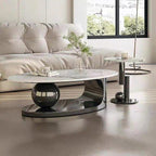 Modern Coffee Table Set of 2 - Stylish Black & Gold Oval Nesting Tables for Living Room, Contemporary Center & Side Table, 47" + 18" Cocktail Table Combo