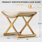 Makeup Vanity Stool Chair - Small Backless Leather Ottoman Bench Gold | With Cushioned Seat and Metal X-Frame for Vanity Desk, Bathroom, Bedroom and Dressing Room
