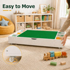 Kids Activity Table, 3-in-1 Block Table with Whiteboard and Storage | 3-in-1 Block, Whiteboard And Road Map Table With 11 Storage Dividers, Removable Wheels And 5.7-Inch Low Profile