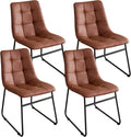 Dining Chairs Set of 4 Faux Leather Cushion Kitchen Chair, Brown | Synthetic Leather Upholstered Dining Room Chairs with Ergonomic Seat Metal Sled Legs for Dining Living Room Home