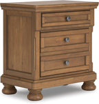 Signature Design by Ashley 2-Drawer Wood Nightstand, Chestnut Brown | Poplar solids, Pine veneer and MDF substrate, 30 in height, English dovetail construction, Hidden tray, Glarrison Series