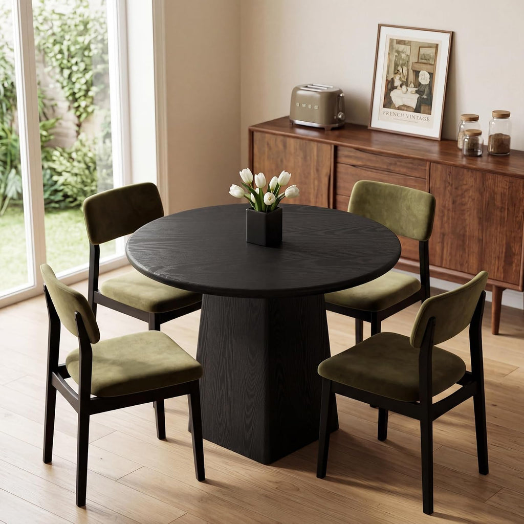Tribesigns 31.5-Inch Round Dining Room Table for 2-4, Farmhouse Small Kitchen Dinner Table with Square Base for Dining Room Living Room, Black
