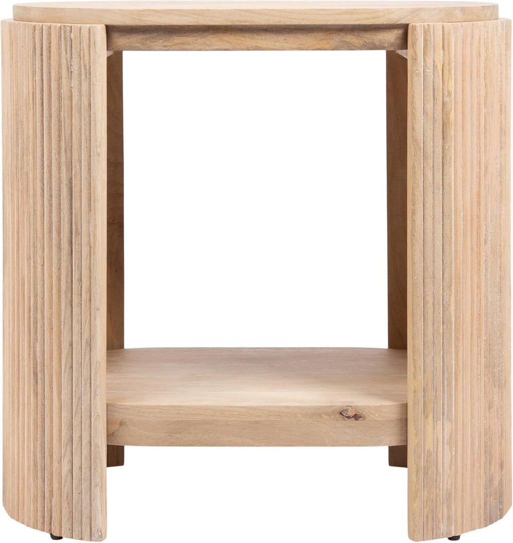 Kate and Laurel Cakora Modern Capsule Ribbed Mango Wood Side Table, 22 x 13 x 22, Light Natural, Boho Decorative Two-Tier End Table for Use as a Bedroom Nightstand or Living Room Plant Stand
