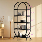 Arched Bookshelf,5-Tier Tall Wide Open Bookshelf,Modern Brown Storage Bookshelves, Freestanding Display Rack Shelving Unit for Office, Bedroom, Living Room, Easy Assembly, Black