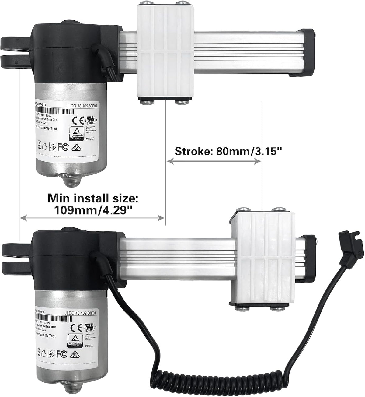 Motor Model JLDQ-18 JLDQ.18.109.80F01 Replace JLDQ-12B JLDQ.12.109.80 | 1 Connector Stroke 80mm Linear Actuator for Electric Sofa Lift Chair Power Recliner Parts Replacement