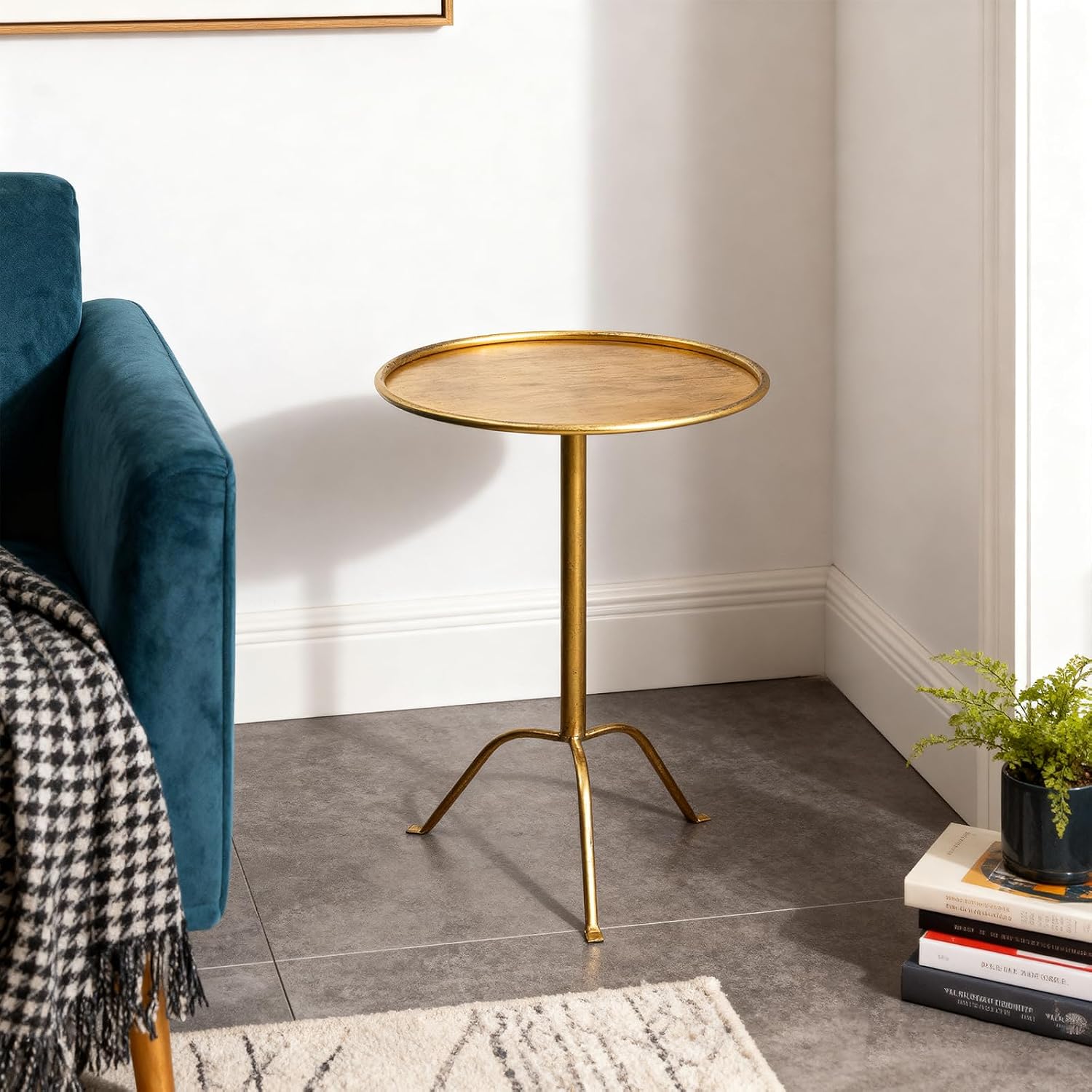 SHOHAYTO 2 Pcs Small Bronze Pedestal Side Table – 21.25" Tall Metal Martini Table for Bedroom, Living Room, or Office – Round Accent Cocktail End Table
