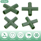 4 Pcs 11mm Greenhouse Frame Building Connectors, 4 Way Flat Pipe Fitting for Grape Trellis/Sunscreen Shed/Gardening Plant Stakes, Greenhouse Accessories [Green]