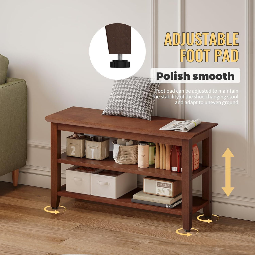 Wood Shoe Bench for Entryway,Bench with Shoe Rack,Storage Shoe Organizer for Hallway,Living Room,Bedroom (Brown, 31.5''W×11.81‘’D×17.71‘’H)