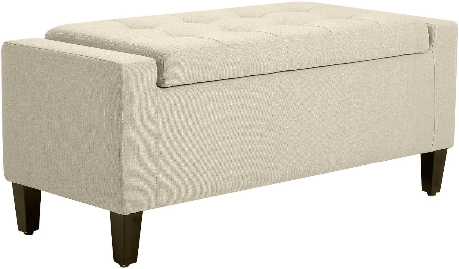 Classic Linen Tufted Storage Ottoman Bench Lift Top Beige Sophisticated Style Fabric Comfortable Seating Durable FFor rame