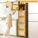 Narrow Kitchen Pantry Cabinet with Doors Storage Rack for Spices Free Standing Organizer Bamboo Storage Cabinet for Small Space Kitchen(43cm*32cm*97cm)