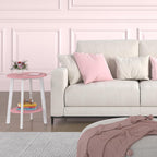 sthmec Side Table Set of 2, Small Round End Table with Storage Shelf for Small Space, 2-Tier Bedside Table Sofa Couch Table, Nighstands Set of 2 Accent Table for Living Room, Bedroom, Pink