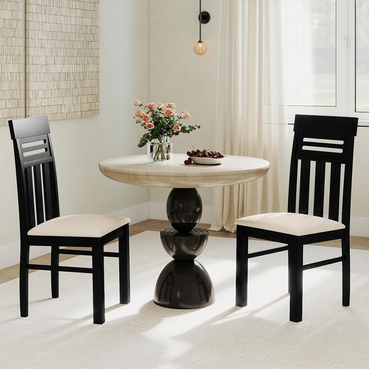 Giantex Wooden Dining Chairs Set of 2, High Back Black Dining Room Chairs with Padded Seat & Rubber Wood Frame, PU Leather Farmhouse Side Chairs for Kitchen Living Room