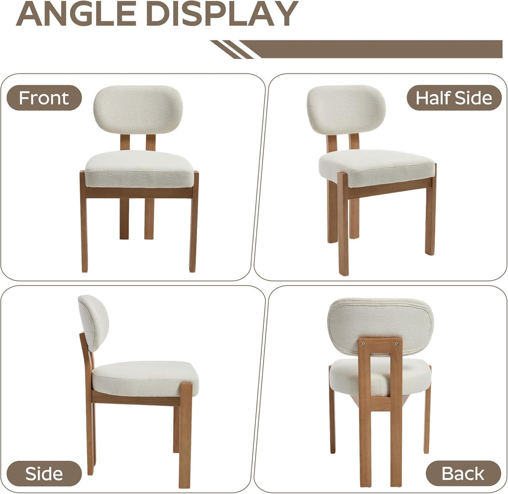 RGZ Mid Century Wooden Dining Chairs Set of 4, Modern Fabric Upholstered Beige Kitchen Chair with Curved Backrest, Farmhouse Dinner Chairs and Wood Frame Legs for Kitchen, Living Room, Home
