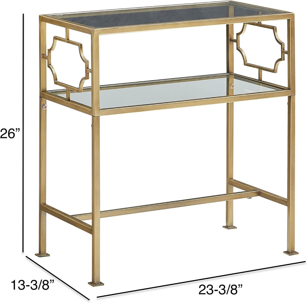 Gretna Rectangular Antique Gold Metal and Glass Accent Table